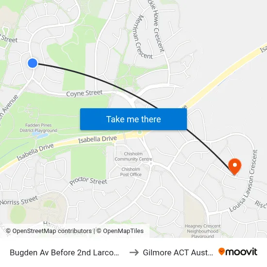 Bugden Av Before 2nd Larcombe Cr to Gilmore ACT Australia map