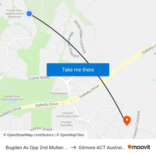 Bugden Av Opp 2nd Mullan St to Gilmore ACT Australia map
