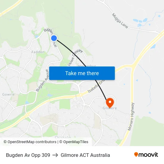 Bugden Av Opp 309 to Gilmore ACT Australia map