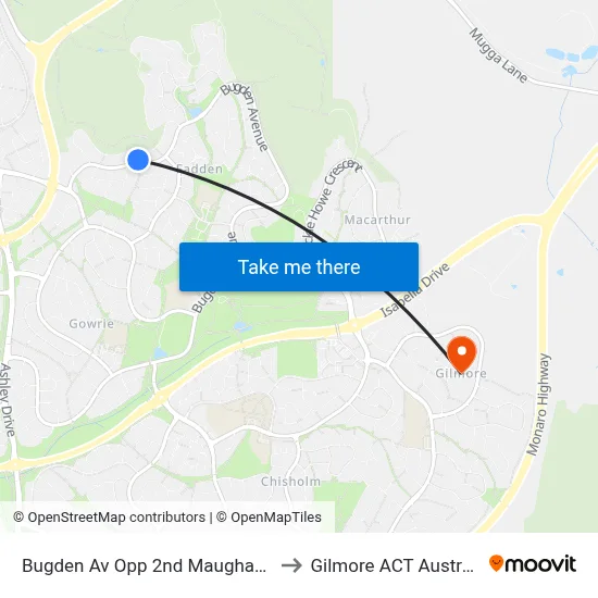 Bugden Av Opp 2nd Maughan Cr to Gilmore ACT Australia map