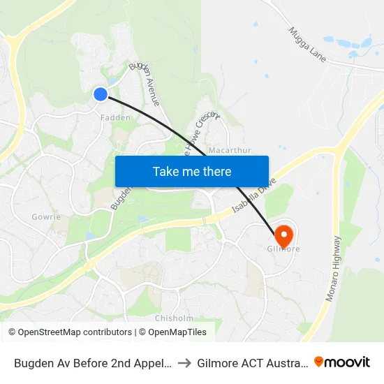 Bugden Av Before 2nd Appel Cr to Gilmore ACT Australia map