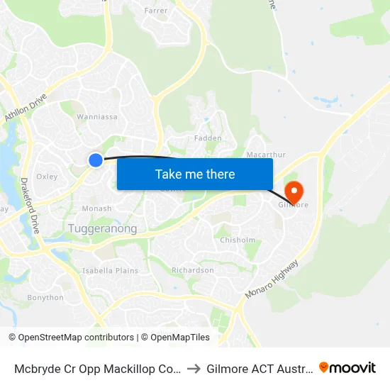 Mcbryde Cr Opp Mackillop College to Gilmore ACT Australia map