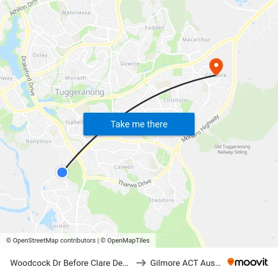 Woodcock Dr Before Clare Dennis Av to Gilmore ACT Australia map