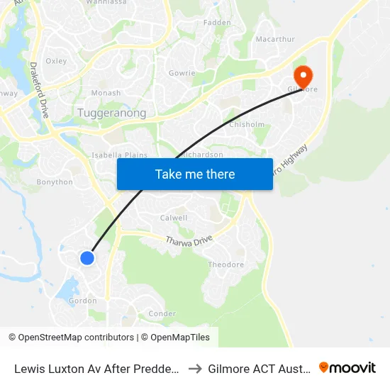 Lewis Luxton Av After Preddey Way to Gilmore ACT Australia map