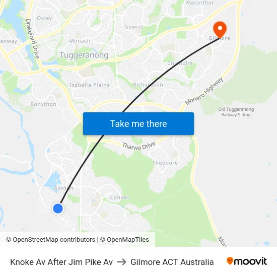 Knoke Av After Jim Pike Av to Gilmore ACT Australia map