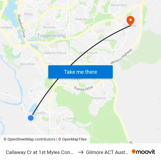 Callaway Cr at 1st Myles Connell Cr to Gilmore ACT Australia map