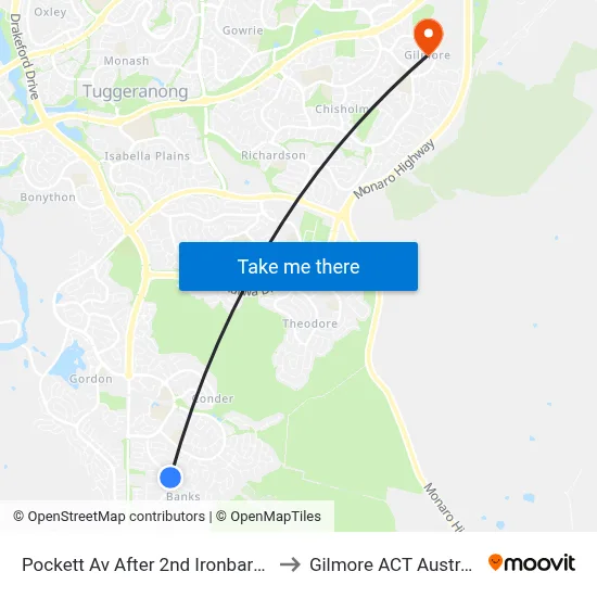 Pockett Av After 2nd Ironbark Cr to Gilmore ACT Australia map