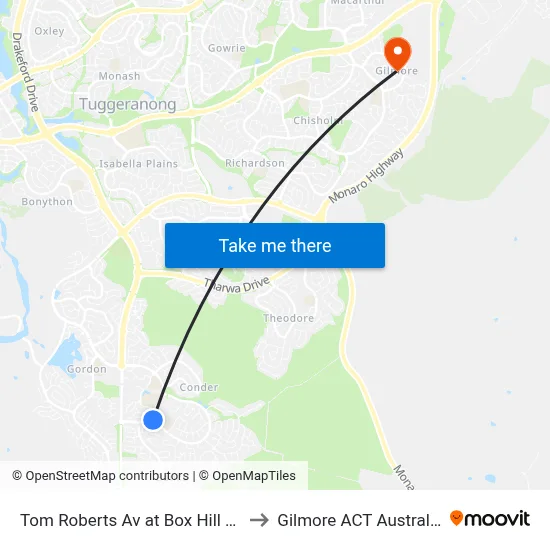Tom Roberts Av at Box Hill Av to Gilmore ACT Australia map