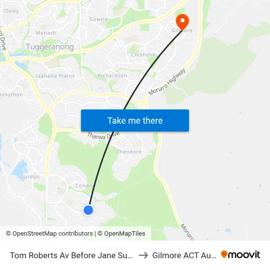 Tom Roberts Av Before Jane Sutherland St to Gilmore ACT Australia map