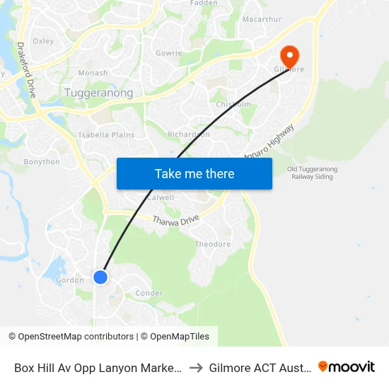 Box Hill Av Opp Lanyon Marketplace to Gilmore ACT Australia map