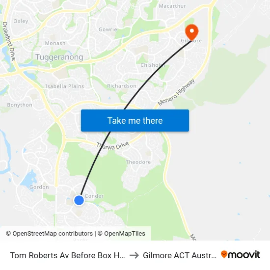 Tom Roberts Av Before Box Hill Av to Gilmore ACT Australia map