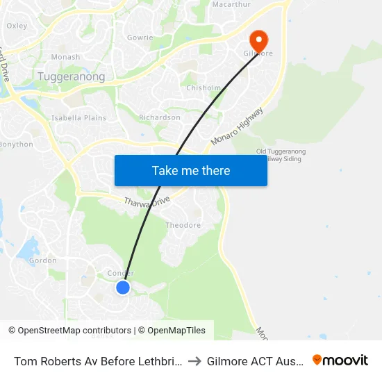 Tom Roberts Av Before Lethbridge St to Gilmore ACT Australia map