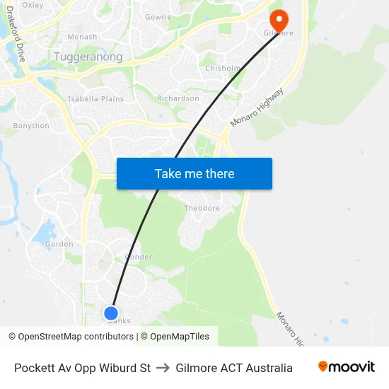 Pockett Av Opp Wiburd St to Gilmore ACT Australia map