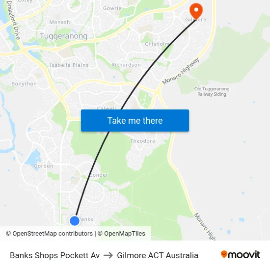 Banks Shops Pockett Av to Gilmore ACT Australia map
