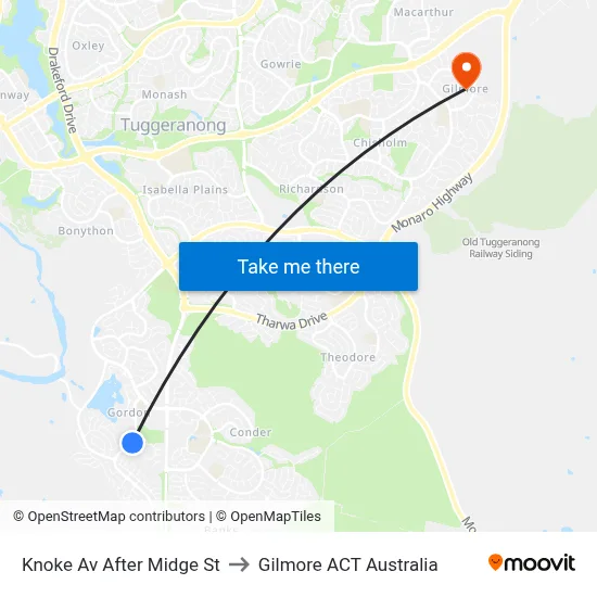 Knoke Av After Midge St to Gilmore ACT Australia map