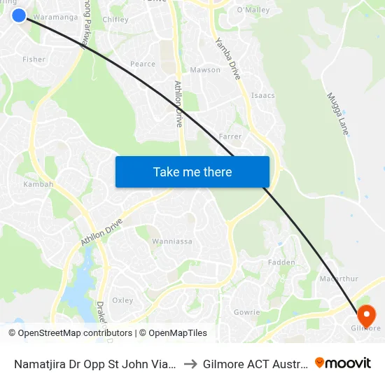 Namatjira Dr Opp St John Vianney to Gilmore ACT Australia map