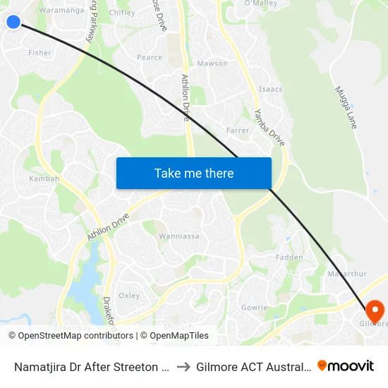 Namatjira Dr After Streeton Dr to Gilmore ACT Australia map