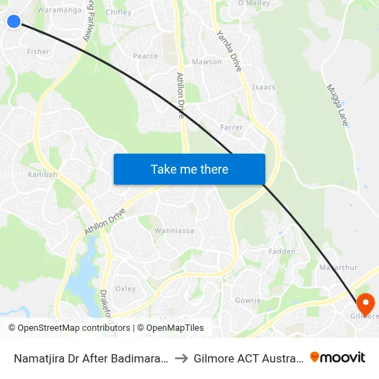 Namatjira Dr After Badimara St to Gilmore ACT Australia map