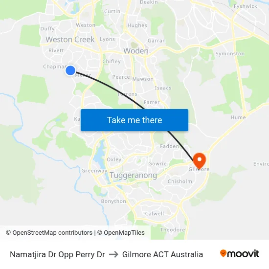 Namatjira Dr Opp Perry Dr to Gilmore ACT Australia map