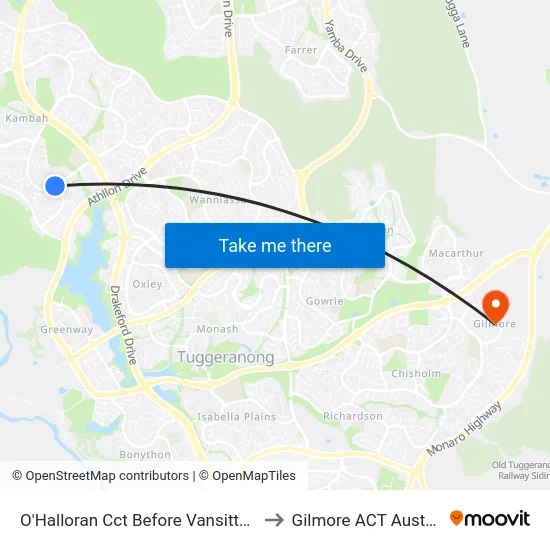 O'Halloran Cct Before Vansittart Cr to Gilmore ACT Australia map