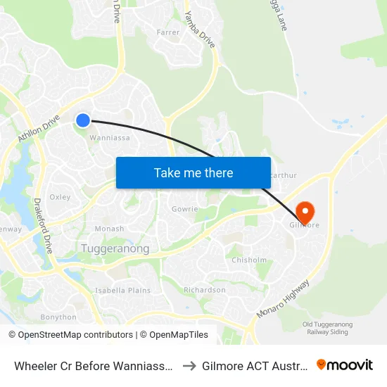 Wheeler Cr Before Wanniassa Hs to Gilmore ACT Australia map