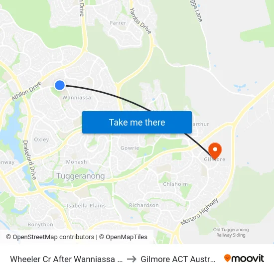 Wheeler Cr After Wanniassa Hs to Gilmore ACT Australia map