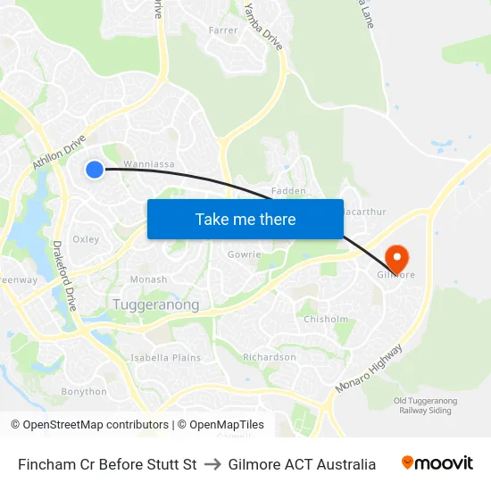 Fincham Cr Before Stutt St to Gilmore ACT Australia map