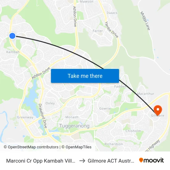 Marconi Cr Opp Kambah Village to Gilmore ACT Australia map