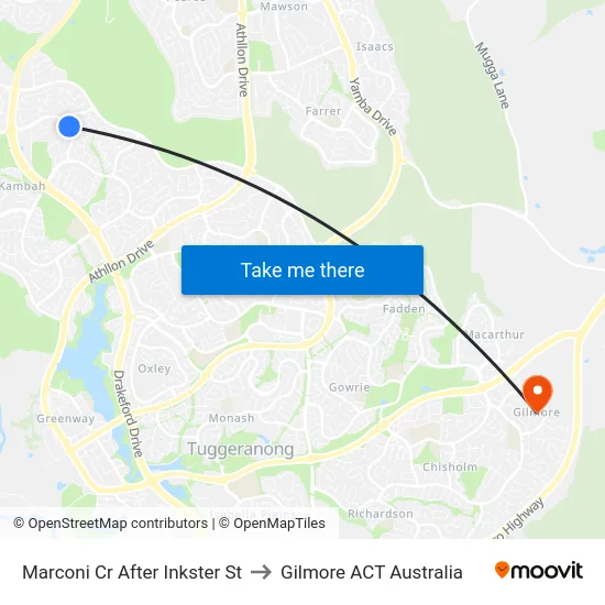 Marconi Cr After Inkster St to Gilmore ACT Australia map