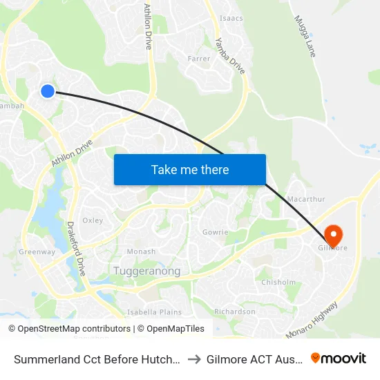 Summerland Cct Before Hutchison Cr to Gilmore ACT Australia map