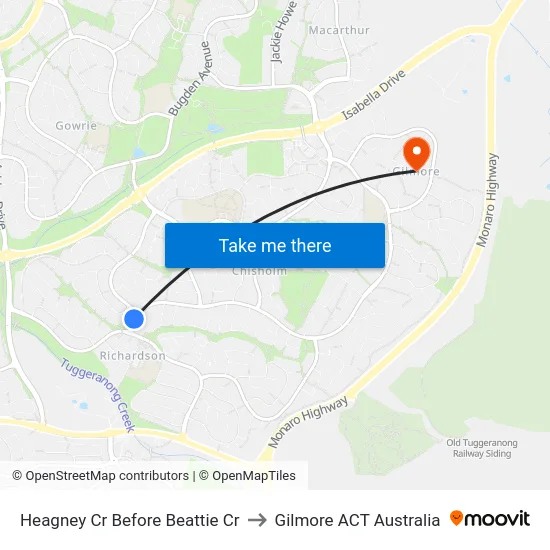 Heagney Cr Before Beattie Cr to Gilmore ACT Australia map