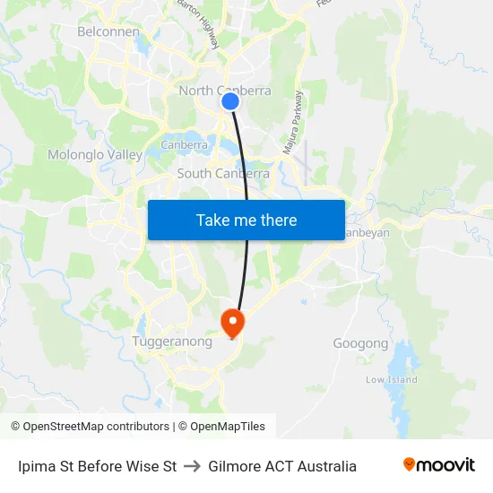 Ipima St Before Wise St to Gilmore ACT Australia map