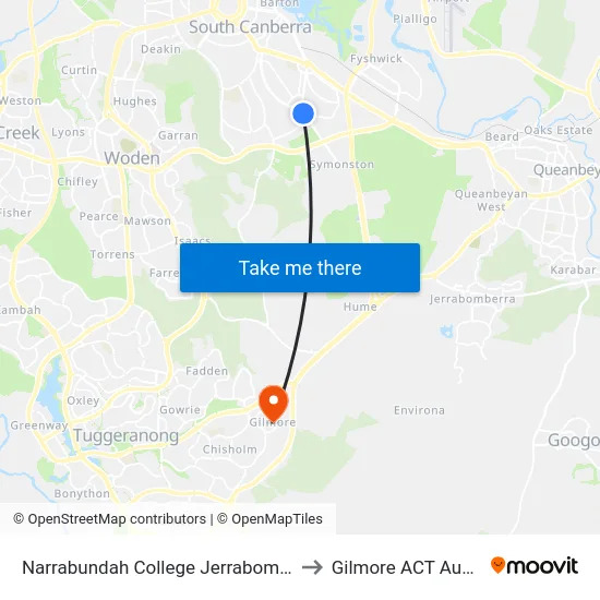 Narrabundah College Jerrabomberra Av to Gilmore ACT Australia map
