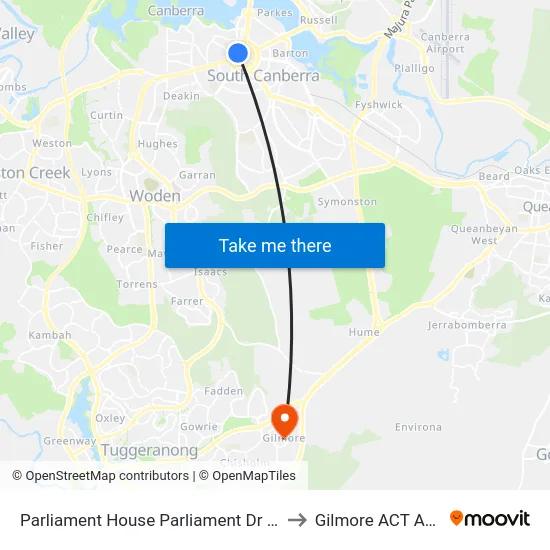 Parliament House Parliament Dr Southbound to Gilmore ACT Australia map