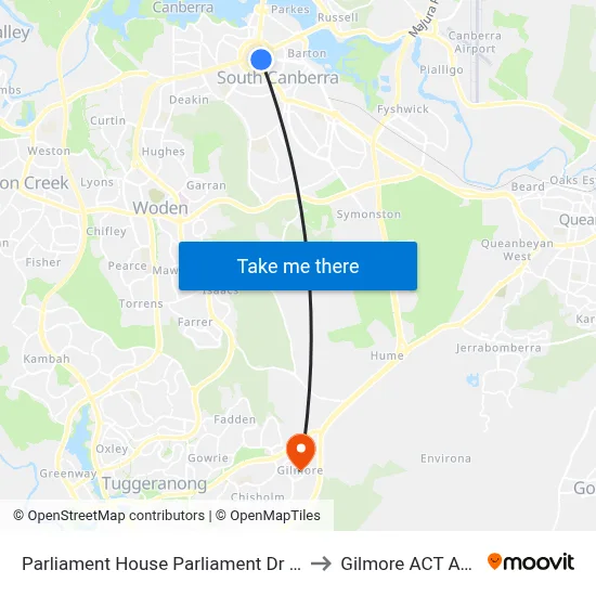 Parliament House Parliament Dr Northbound to Gilmore ACT Australia map