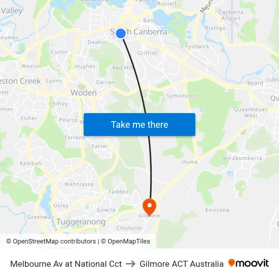 Melbourne Av at National Cct to Gilmore ACT Australia map