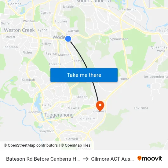 Bateson Rd Before Canberra Hospital to Gilmore ACT Australia map