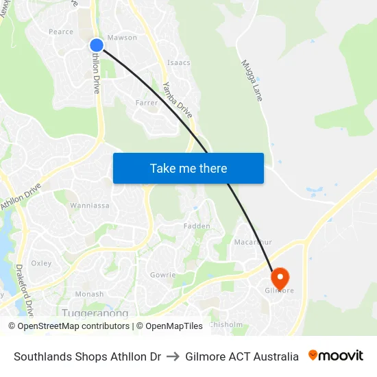 Southlands Shops Athllon Dr to Gilmore ACT Australia map