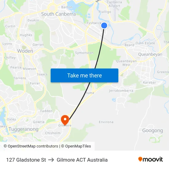 127 Gladstone St to Gilmore ACT Australia map