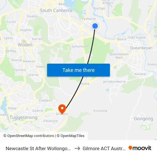 Newcastle St After Wollongong St to Gilmore ACT Australia map