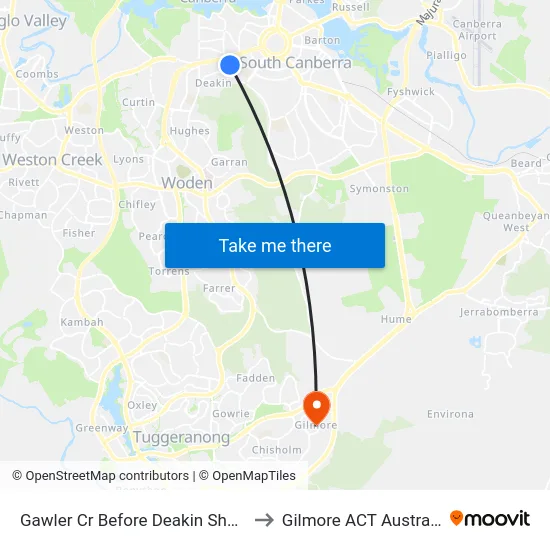 Gawler Cr Before Deakin Shops to Gilmore ACT Australia map