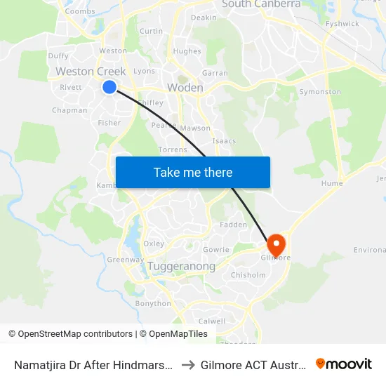 Namatjira Dr After Hindmarsh Dr to Gilmore ACT Australia map