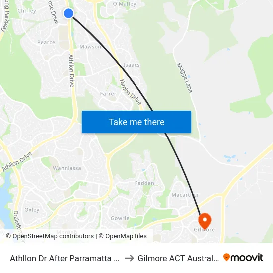 Athllon Dr After Parramatta St to Gilmore ACT Australia map