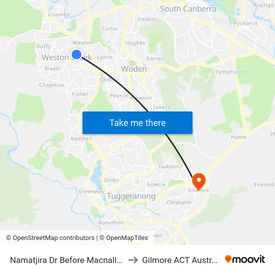 Namatjira Dr Before Macnally St to Gilmore ACT Australia map