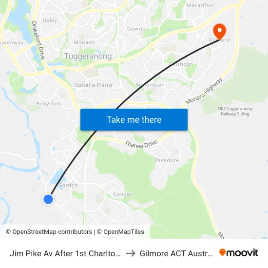 Jim Pike Av After 1st Charlton Cr to Gilmore ACT Australia map