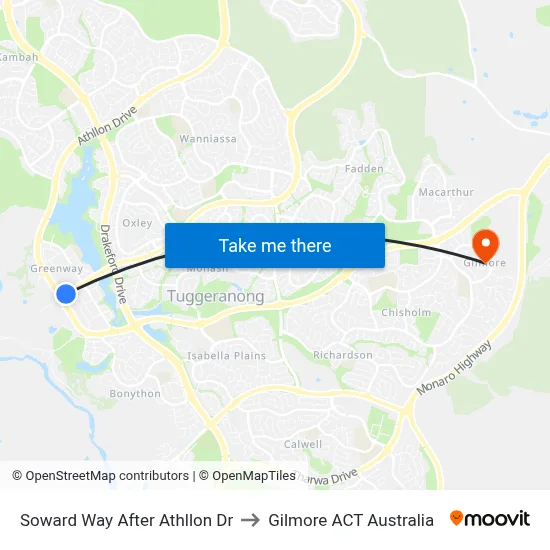 Soward Way After Athllon Dr to Gilmore ACT Australia map