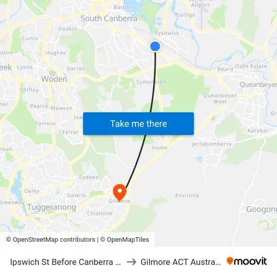 Ipswich St Before Canberra Av to Gilmore ACT Australia map