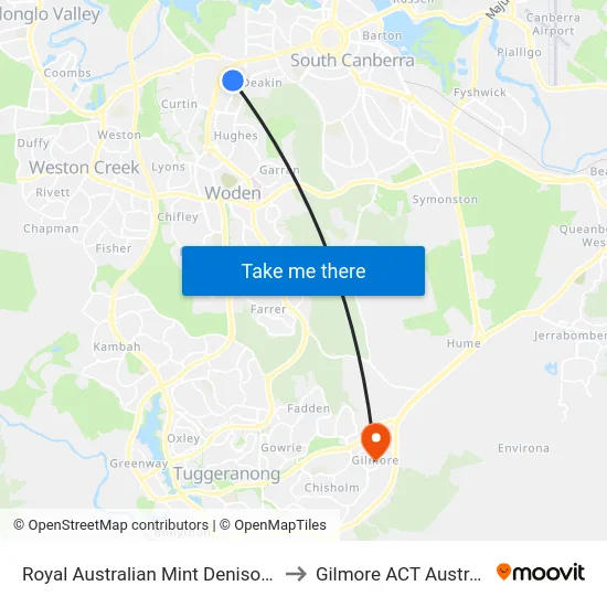Royal Australian Mint Denison St to Gilmore ACT Australia map