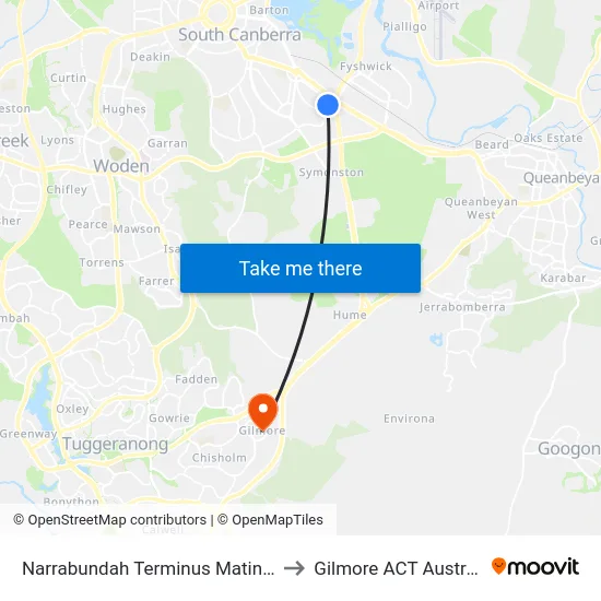 Narrabundah Terminus Matina St to Gilmore ACT Australia map