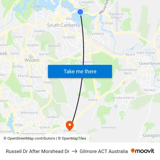 Russell Dr After Morshead Dr to Gilmore ACT Australia map